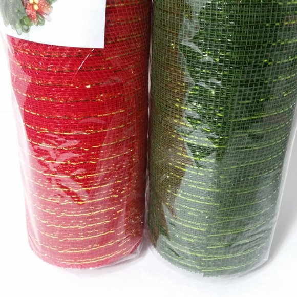 Red Gold Green Deco Mesh 21" Wreaths Crafts 2 Roll Christmas - Picture 4 of 5